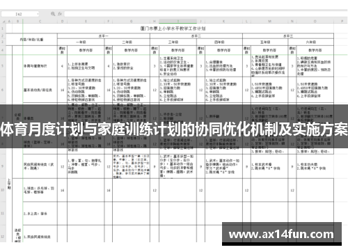 体育月度计划与家庭训练计划的协同优化机制及实施方案
